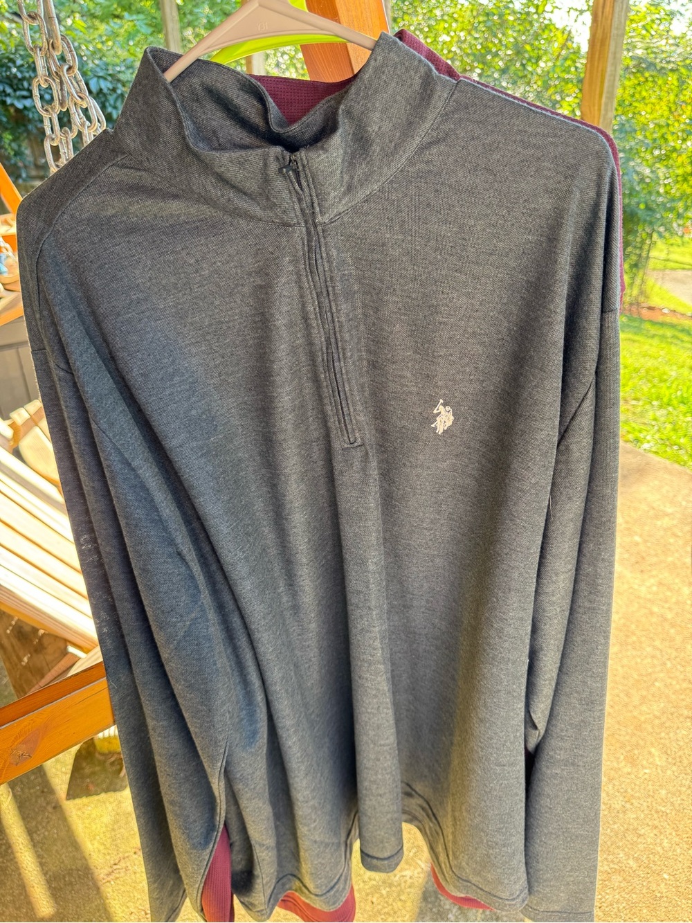 U.S. Polo Assn. Charcoal Half-Zip Pullover with Burgundy Trim